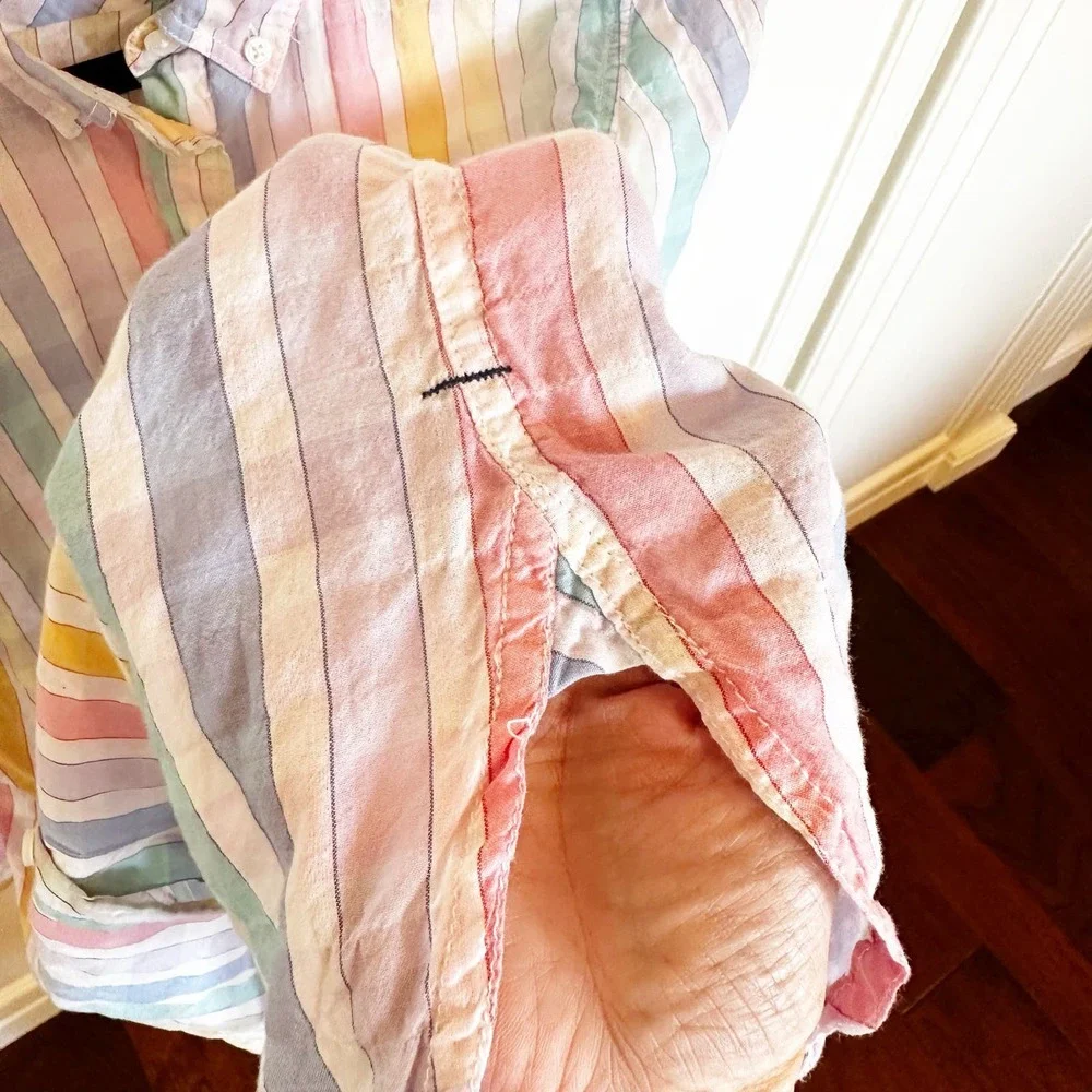 J.Crew Women’s Classic Fit  Pastel Rainbow Crinkle Gingham Button Front Gauzy - Picture 7 of 12